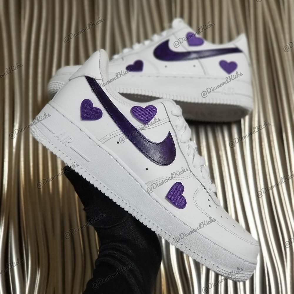 Custom Nike Air Force 1 Custom Hearts White Purple - Picture 2 of 4